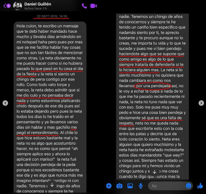 Diálogo en el que Daniel Guillén acepta su conducta misógina pero nunca cambia.
